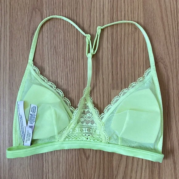 ❤️ Victoria’s Secret Yellow Lace Racerback Bralette Size Small - Picture 5 of 8